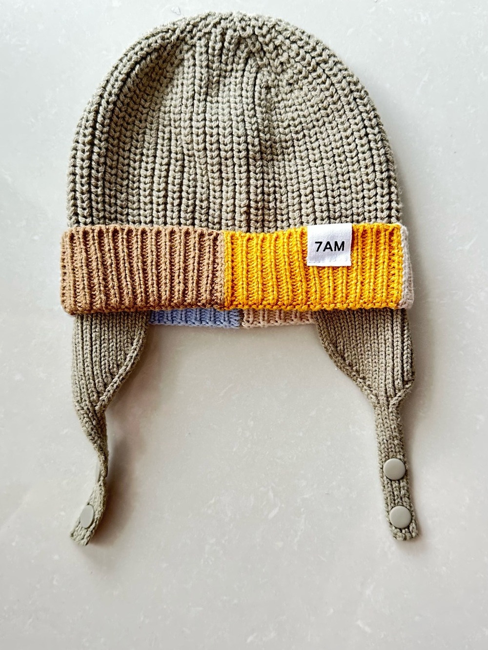 Kids Knit Earflap Hat with Yellow Trim - 7AM